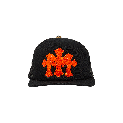Pre-owned Chrome Hearts St. Barths Exclusive Cemetery Cross Trucker Hat 'black/orange'