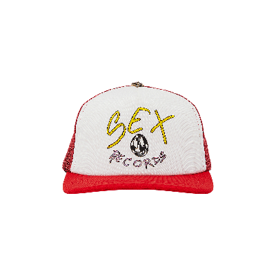 Pre-owned Chrome Hearts Sex Records Trucker Hat 'white/red'