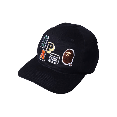 Pre-owned Bape Multi Fonts Patch Panel Cap 'navy' In Blue