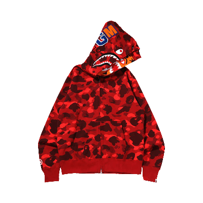 Pre-owned Bape Color Camo Tiger Shark Wide Full Zip Double Hoodie 'red'