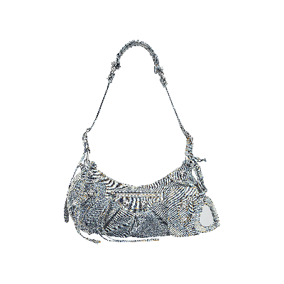 Pre-owned Balenciaga Le Cagole Small Shoulder Bag Denim With Rhinestones Blue