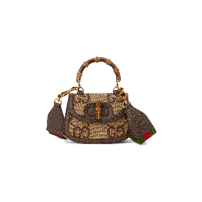Pre-owned Gucci Bamboo 1947 Jumbo Gg Mini Bag 'camel/ebony' In Tan