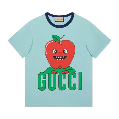 Pre-owned Gucci Apple Print Cotton T-shirt 'light Blue' In Multi-color