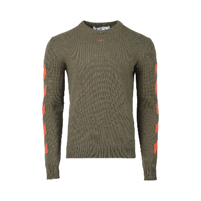 Pre-owned Off-white Diag Arrow Knit Crewneck 'army Green/orange'