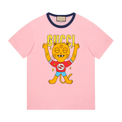 Pre-owned Gucci Cat Print Cotton T-shirt 'pink'