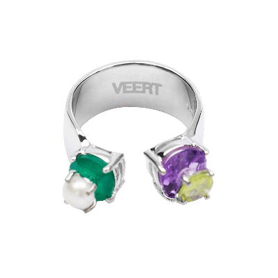 Pre-owned Veert The Freshwater Pearl, Green Onyx & Amethyst 'white Gold'