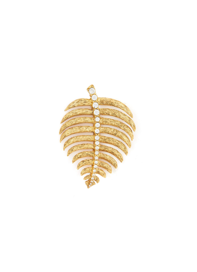 Kenneth Jay Lane Crystal Textured Gold-toned Metal Leaf Brooch