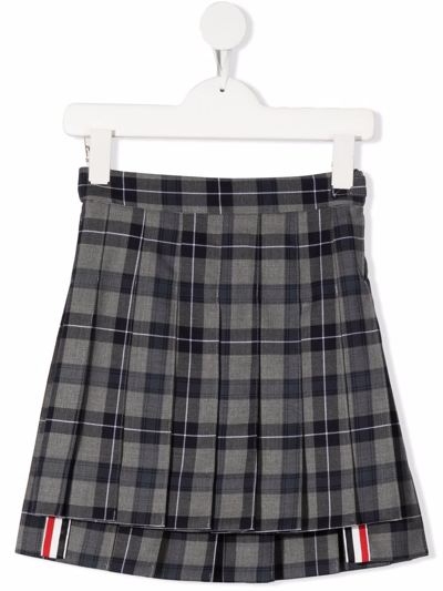 Thom Browne Kids' Pleated Tartan Skirt In Grey
