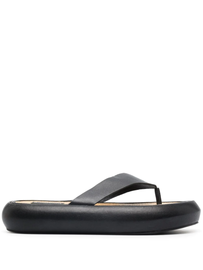 St Agni Black Tatami Flatform Leather Sandals
