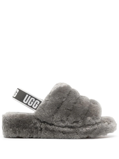 Ugg Kids' Fluff Yeah Sheepskin Slingback Slippers In Charcoal/gray