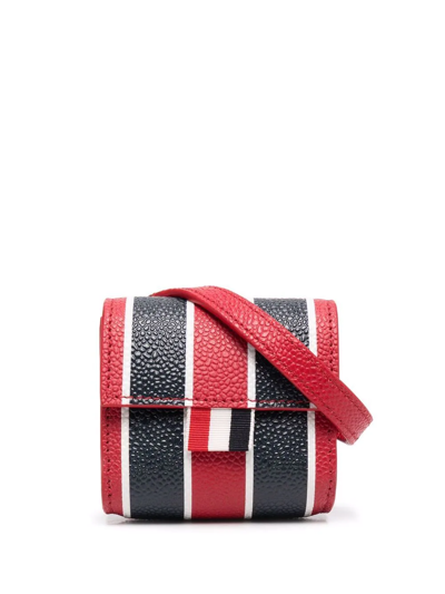 Thom Browne Mini Vertical-stripe Pouch Bag In Red