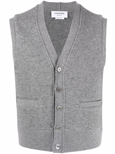 Thom Browne Sleeveless Cashmere Cardigan In Grey