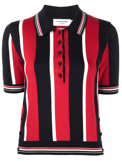 Thom Browne Wide Striped Polo Top In Red