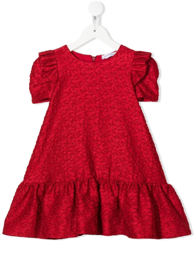 Monnalisa Kids' Monogram Glittered Dress In Red