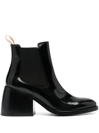 See By Chloé Polished-leather Block-heel Boots In Black