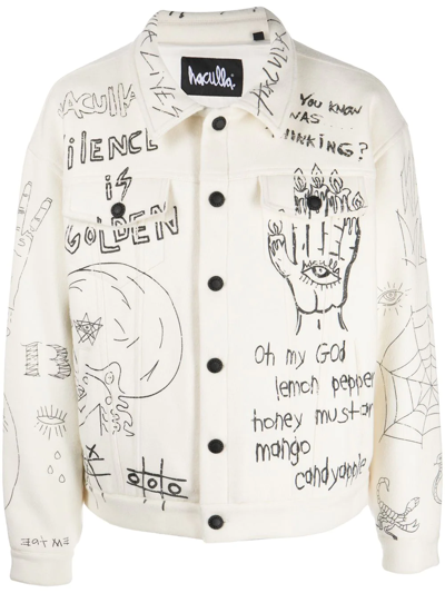 Haculla Sketch-style Print Shirt Jacket In White