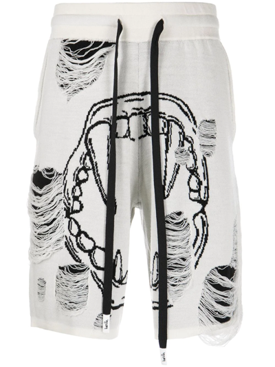Haculla Intarsia-knit Distressed Bermuda Shorts In White