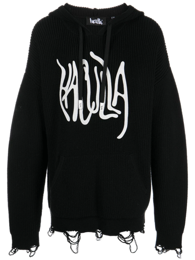 Haculla Logo-print Distressed Knitted Hoodie In Blue