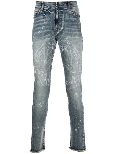 Haculla Fang Lips-print Skinny Jeans In Blue