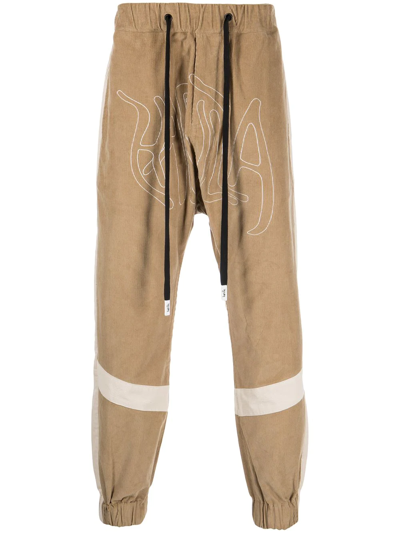 Haculla Embroidered-logo Ribbed Drop-crotch Pants In Brown