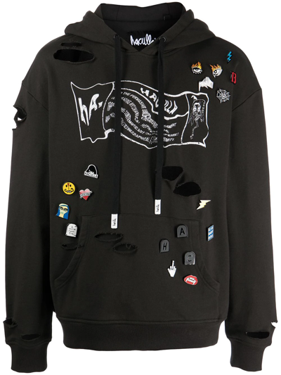 Haculla Distressed Pin-detailed Hoodie In Black