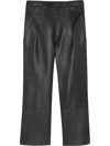 Saint Laurent Black Leather Cropped Cut Pant In Black