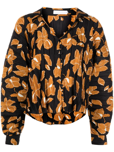 Simkhai Winslow Pleated Floral Shirt In Black