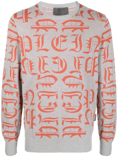 Philipp Plein Logo-embroidered Crew Neck Sweater In Grey