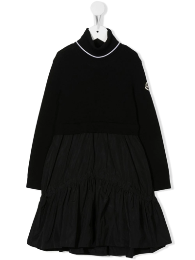 Moncler Kids' Long-sleeve Mock Neck Wool Knit Dress In Black