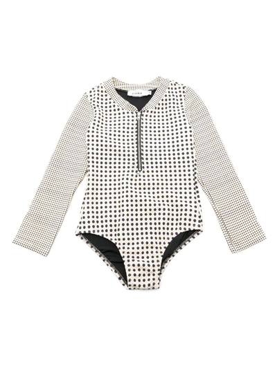 Amir Slama Kids' Spot-print Long-sleeve Swimsuit In Neutrals