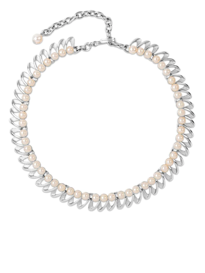 Pre-owned Susan Caplan Vintage 1960s Trifari Faux-pearl Necklace In Silver