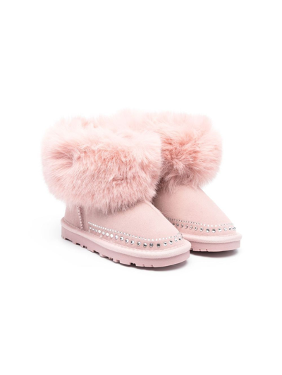 Monnalisa Kids' Fur-lined Suede Ankle Boots In Pink