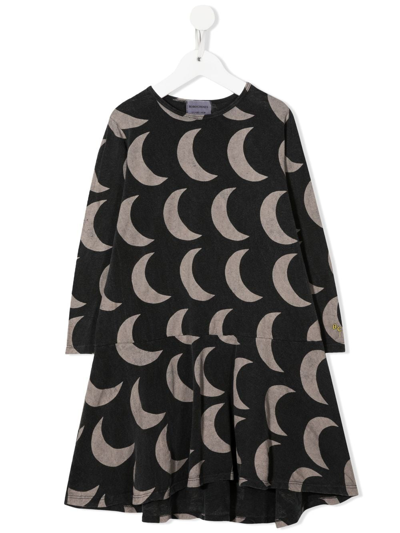 Bobo Choses Kids' Crescent Moon-print Long-sleeved Dress In Black