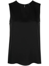 Theory Crew Neck Sleeveless Silk Top In Black