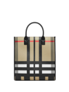 BURBERRY EXAGGERATED CHECK LEATHER-TRIM TOTE BAG