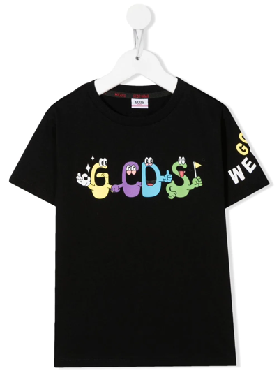 Gcds Kids' Cartoon Logo-print T-shirt In Black