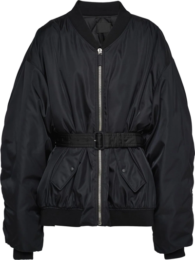 Prada Re-nylon Belted Bomber Jacket In Nero