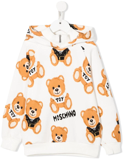 Moschino Kids' Teddy Bear-print Pullover Hoodie In White