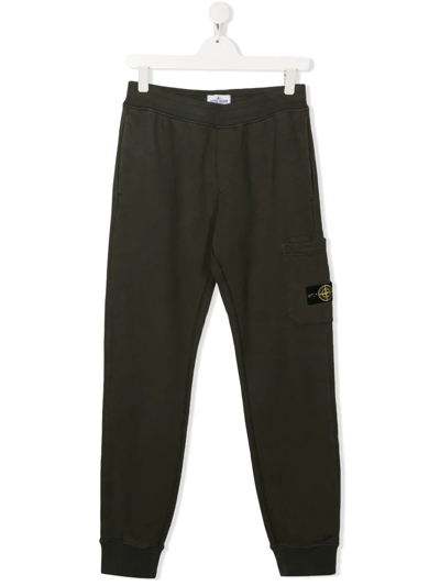 Stone Island Junior Teen Logo-patch Cotton Track Pants In Green