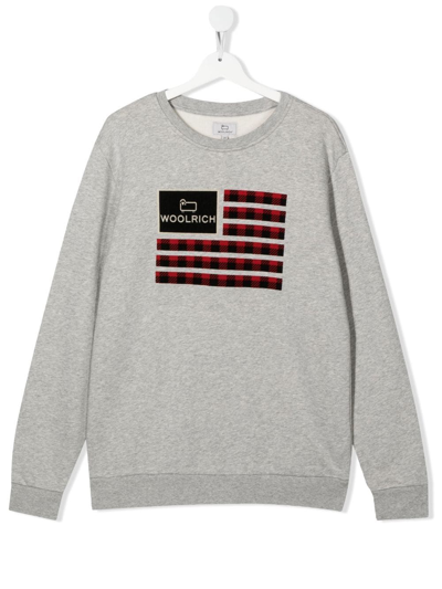 Woolrich Teen Logo-print Crew Neck Sweatshirt In Grey