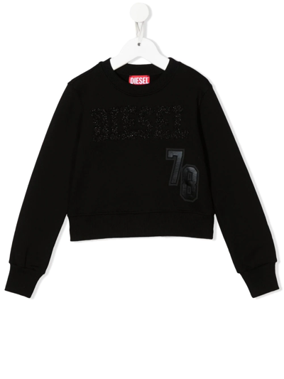 Diesel Kids' Patch-detail Crew Neck Sweatshirt In Black