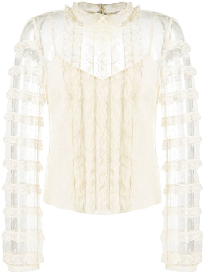 Red Valentino Ruffled Long-sleeve Blouse In White