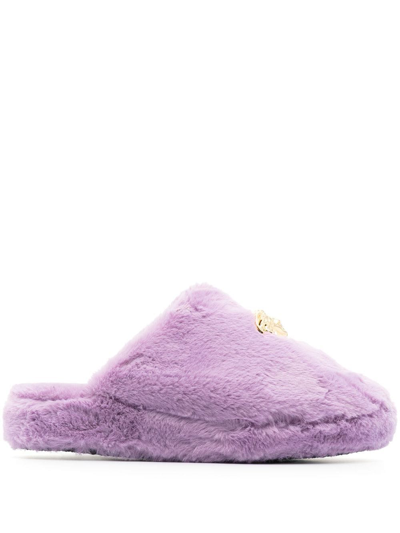 Versace Purple La Medusa Faux Fur Slippers In Standard