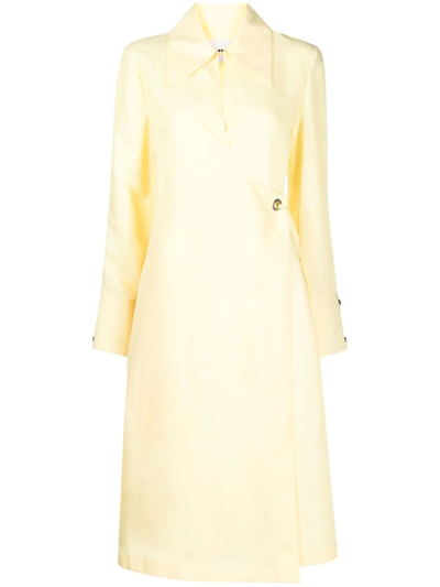 Jil Sander Wrap Long-sleeve Midi Dress In Yellow