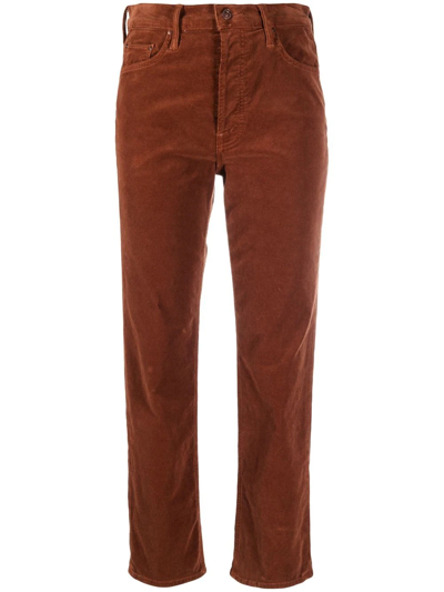 Mother Cropped Corduroy Trousers In Brown