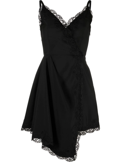 Alexander Mcqueen Asymmetric Lace-embroidered Crepe Mini Dress In Black