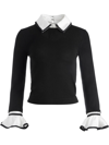 Alice And Olivia Justina Woven Combo Long-sleeve Pullover In Black