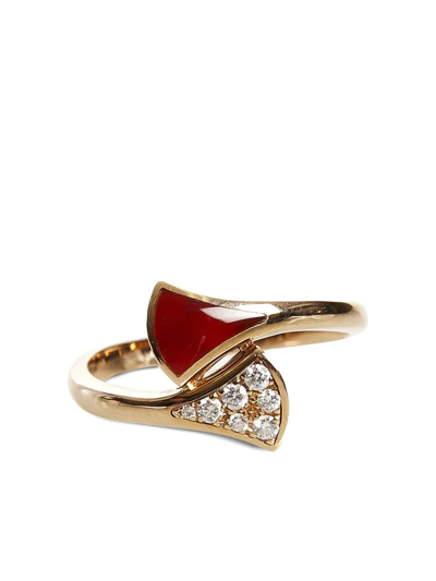 Pre-owned Bvlgari 18kt Rose Gold Divas Dream Diamond And Carnelian Ring In Pink