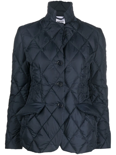 Aspesi Quilted Button-up Jacket In Blue