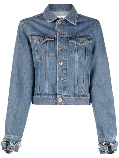 Jw Anderson Chain Link Cuff Washed Denim Trucker Jacket In Blue